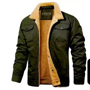 Serremo Men’s green Sherpa lined jacket size large Everest jacket